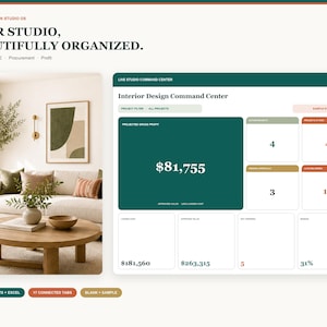 Hoja de cálculo para la gestión de proyectos de diseño de interiores, registro de adquisiciones de mobiliario, accesorios y equipamiento (FF&E), plantilla para Google Sheets y Excel.