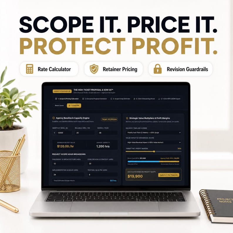 Freelance Proposal Template & Scope Calculator | High Ticket Client SOW Contract Pricing OS Agency Retainer Agreement PDF Pitch Studio image 2