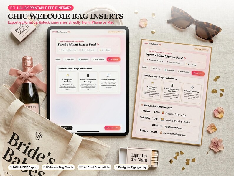 Luxe Bachelorette OS | Interactive Itinerary, Budget Splitter, MOH Guide (Digital Download) image 9