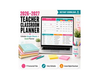 Elementary Teacher Planner 2026-2027 | Google Sheets & Excel Gradebook, Attendance, Lesson Plans, Classroom Organizer