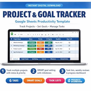 Projektziel-Tracker Google Sheets Vorlage Aufgabenmanagement Tabelle Meilenstein Fortschritt Planer