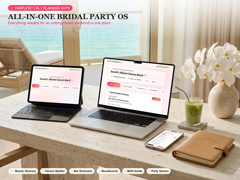 Luxe Bachelorette OS | Interactive Itinerary, Budget Splitter, MOH Guide (Digital Download) image 2