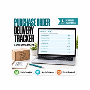 Puede incluir: Una hoja de cálculo de Excel para el seguimiento de pedidos y entregas mostrada en la pantalla de un portátil. La pantalla muestra datos de control de pedidos, incluyendo líneas de entrega activas, abiertas y retrasadas.