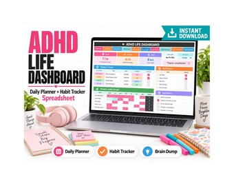 ADHD Life Dashboard Spreadsheet for Excel | Neurodivergent Daily Planner, Brain Dump, Habit & Focus Tracker