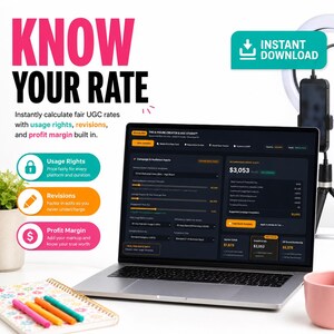UGC Rate Calculator & Media Kit Generator | Creator Sponsorship Pricing Brand Deal Tracker Influencer Rate Card Pitch Contract Invoice image 2