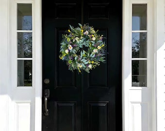 17.7インチ 春のリース 玄関用 ファームハウススタイル 屋内屋外装飾 造花リース 新築祝い 母の日ギフト