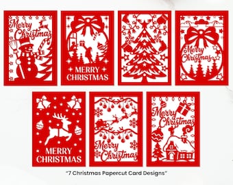 Christmas Papercut Cards Bundle SVG | 7 Holiday Card Designs | Cricut & Silhouette Cut Files | Instant Digital Download