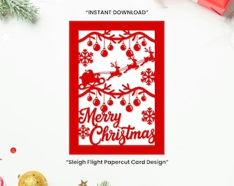 Christmas Sleigh Papercut Card SVG | Cricut & Silhouette Cut File | Festive Holiday Card Design | Bundle Available – Save More!
