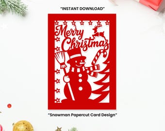 Snowman Christmas Papercut Card SVG | Cricut & Silhouette Cut File | Festive Holiday Card Design | Bundle Available – Save More!