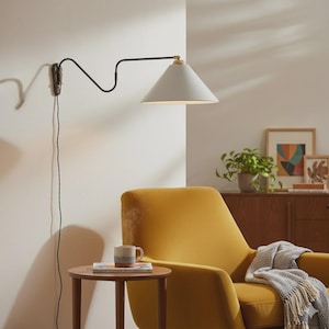 Fabric Lampshade Brass Articulating Extendable Wall Light