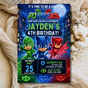 SUPERHERO night squad Birthday Party Invitation: Kids SUPERHERO Invite, Editable Cartoon Theme Printable Birthday Card