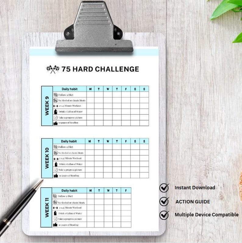 CANVA EDITABLE 75 Hard CHALLENGE Digital Planner, Daily Fitness & Habit ...
