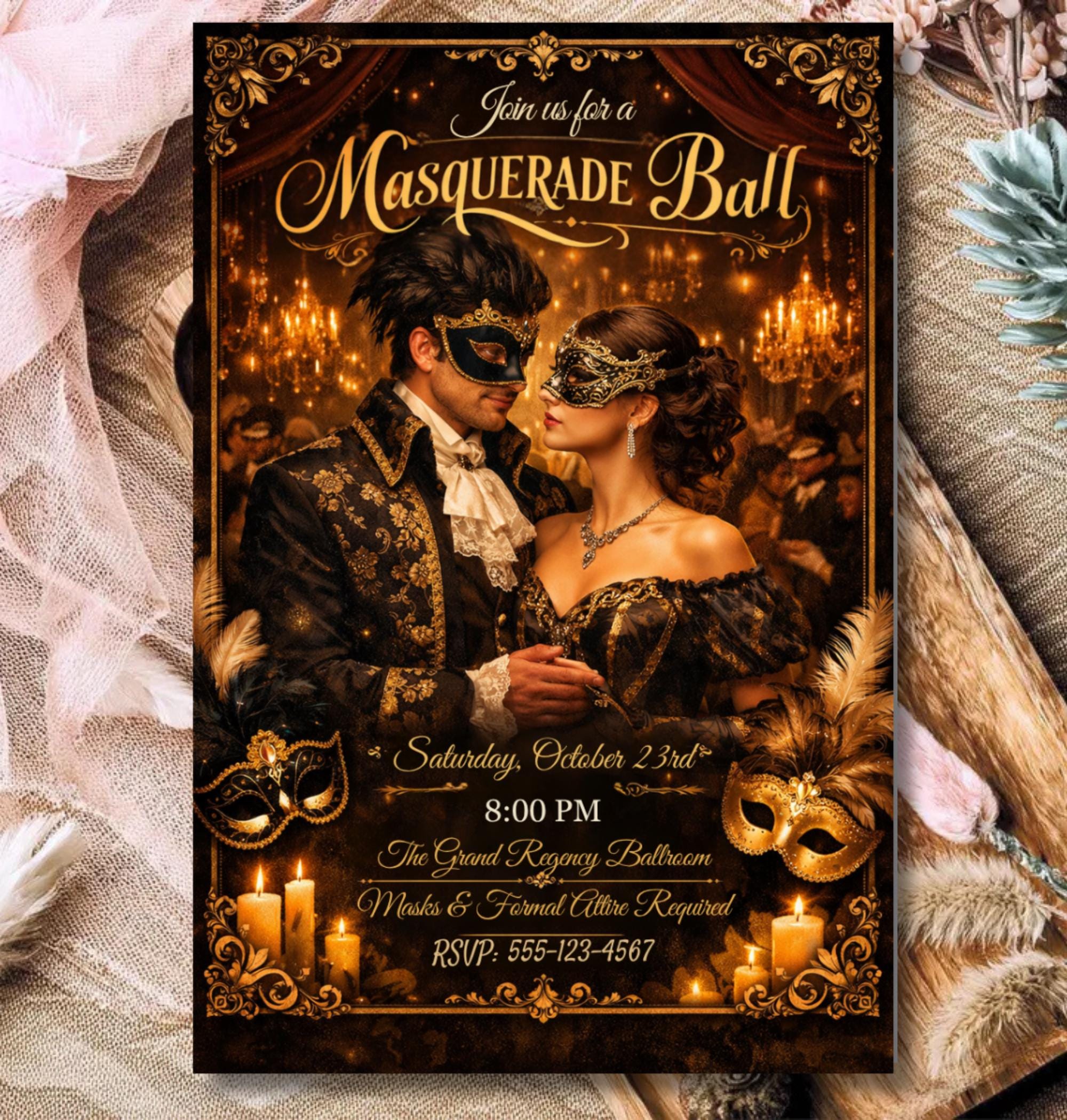 Ball Invite MASQUERADE Ball Invitation: ELEGANT Printable Party Invite, EDITABLE ...