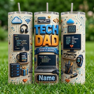Personalized Dad Tumbler 20oz, Happy Tech Father’s Day Programmer Gift, Custom Dad Cup