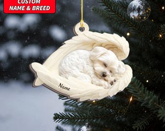 Personalized Maltese Angel Wings Ornament, Custom Dog Christmas Gift, Pet Lover Car Ornament