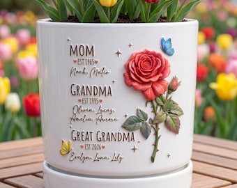 Gepersonaliseerde bloempot voor geboorte van meerdere generaties, aangepaste familienamen