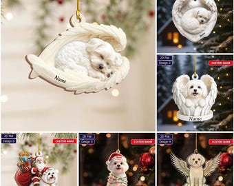 Personalized Maltese Angel Wings Ornament, Custom Dog Christmas Gift, Pet Lover Car Ornament