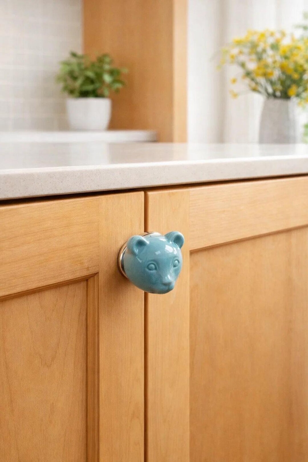 Colorful Cute Bear Ceramic Pull | Cartoon Animal Cabinet Pulls | Single ...
