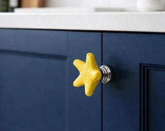 セラミック製ヒトデ型キャビネットノブ - かわいい漫画風のオーシャンスタイルの引き出し取っ手、キャビネット、ドレッサー、ドア用の手作りセラミック家具ハンドル