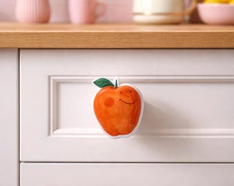 Puxador de cerâmica laranja em latão | Puxador de gaveta fofo em formato de fruta para quarto infantil | Puxador de porta de armário de luxo com desenho animado | Puxador de guarda-roupa/cômoda | Decoração para quarto de bebê