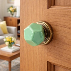 Colorful Ceramic Diamond Knob | Vintage Antique Brass Base Single Hole Drawer Pull | Handmade Geometric Ceramic Knob for Cabinets / Doors