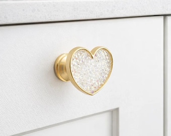 Heart-shaped diamond drawer handle | Modern minimalist golden cabinet handle | handle suitable for wardrobes and furniture doors