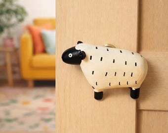 Sheep Drawer Knob, Wooden Style Resin/Brass Nursery Pull