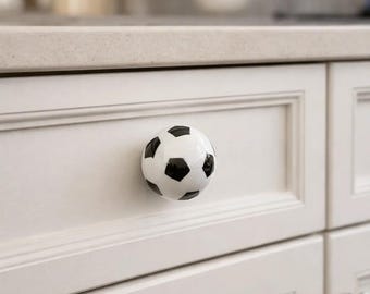 Soccer Ball Ceramic Cabinet Knob | Cartoon Football Drawer Pull | Kids Wardrobe Shoe Cabinet Handle | Single Hole Ceramic Knob for Door