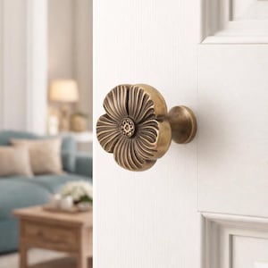 Vintage Floral Brass Cabinet Knob | Retro Flower Drawer Pull