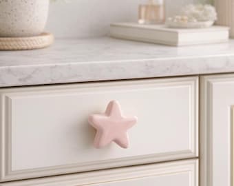 Pink Star Ceramic Pull| Cute Cartoon Drawer Pulls for Kids Room | Star Cabinet Door Handles | Nursery Wardrobe Pull| Decorative Ceramic Pull