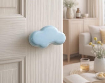 Blue Cloud Ceramic Pull | Cute Cartoon Drawer Pull for Kids Room | Cloud Cabinet Handle for Wardrobe / Dresser | Nursery Furniture Pull