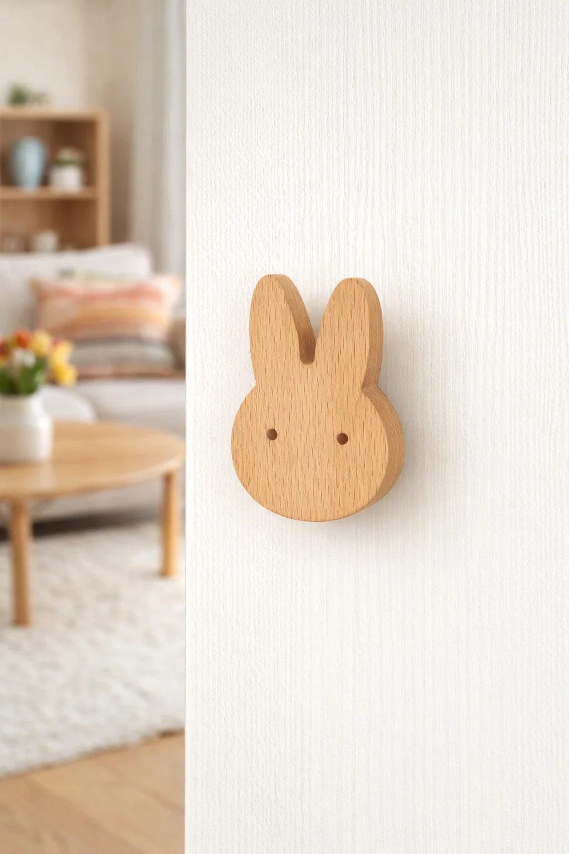 Solid Wood Bunny Drawer Pull | Natural Wooden Rabbit Cabinet Handle ...