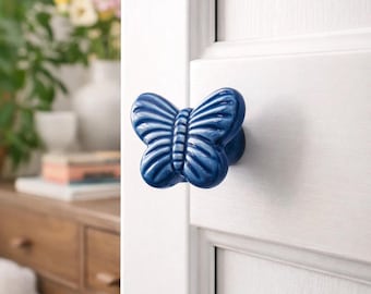 Ceramic Butterfly Pull– Single Hole Drawer Pull | Handmade Ceramic Cabinet Knob | Kids Furniture Handle | Butterfly Door Pull
