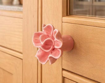 Bouton fleur en forme de crête de coq en céramique | Poignée de tiroir pour garde-robe/armoire de style campagnard | Poignée simple trou moderne minimaliste florale