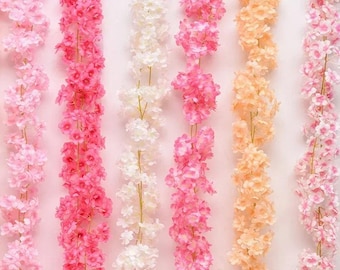 Artificial Cherry Blossom Vine Garland Silk Sakura Flowers Hanging Decor for Wedding Home Garden Holiday Party