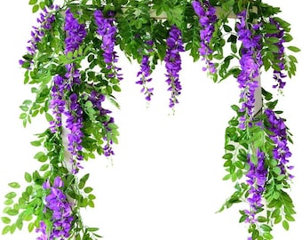2M Artificial Wisteria Flower Garland Silk Hanging Vine for Wedding Arch Home Garden Outdoor Ceremony Decor