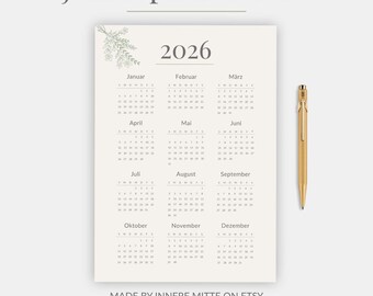 2026 Digital Yearly Planner | Printable 2026 Calendar | A4 A5 Letter/Half Letter | Weekly & Monthly Planner | PDF Download