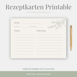 Rezeptkarten zum Ausdrucken I Digitaler Download PDF I Minimalistische Rezeptkarten I A4 A5 Letter Half I Printable Küche