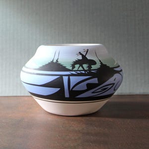 Vintage Navajo indisk vas, handmålad sydvästlig solnedgångskeramik, keramisk vas