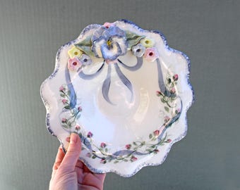 Handmade Floral Cottagecore Porcelain Plate - 3D Flower Hand Painted Home Decor