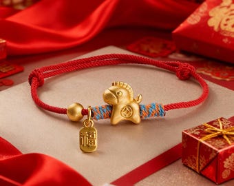 2026 Year of the Horse, Lucky Red String Bracelet with Gold Horse Charm – Protection, Success, Feng Shui Talisman, Couple Gift