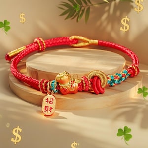 Bransoletka z czerwonego sznurka "Szczęśliwy Koń", amulet bogactwa Feng Shui, biżuteria przyciągająca pieniądze, prezent na dobrobyt