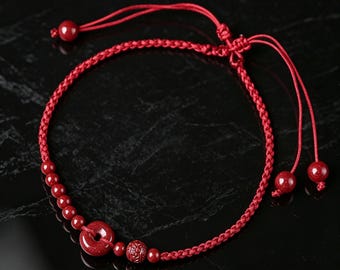 Six Blessings Lucky Anklet, Endless Knot Red String Anklet, 5A Crystal Cinnabar Peace Buckle Anklet,  Feng Shui Protection Endless Jewelry