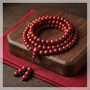 108 pärlor Cinnabar Mala halsband armband, tibetanska buddhistiska bönepärlor, meditation yoga smycken, Japa Mala rosenkrans, andlig skyddsgåva