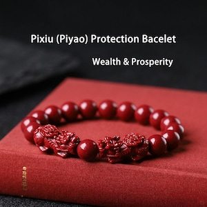 Bracelet double pixiu cinabre, bijoux Feng Shui protection de la chance