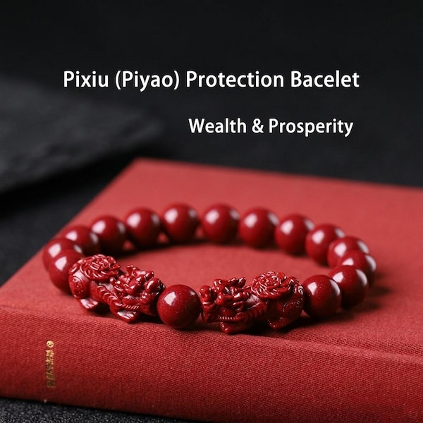 Bracciale doppio Pixiu in cinabro, gioiello Feng Shui per prosperità e protezione