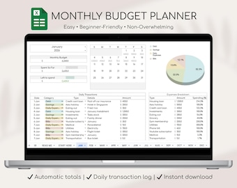 Monatlicher Budgetplaner Google Sheets | Persönliche Finanzierungs-Arbeitsblatt | Monatlicher Haushalt