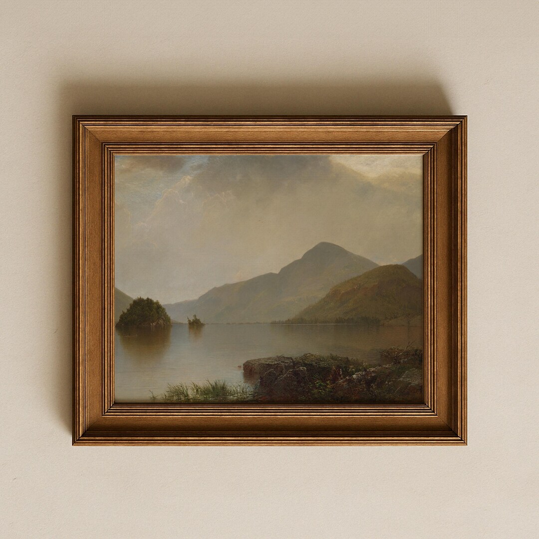 Vintage Mountain Lake Landscape Art | Oil Painting Print | River Wall ...