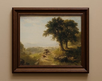 Pastoral Landscape with Cattle | Vintage Countryside Art | Antique Landscape Oil Painting | Digital Download