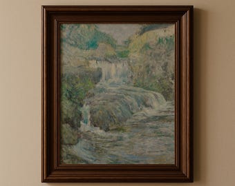Waterfall Landscape Wall Art Printable | Soft Impressionist Nature Painting | Tranquil Wall Decor Digital Download